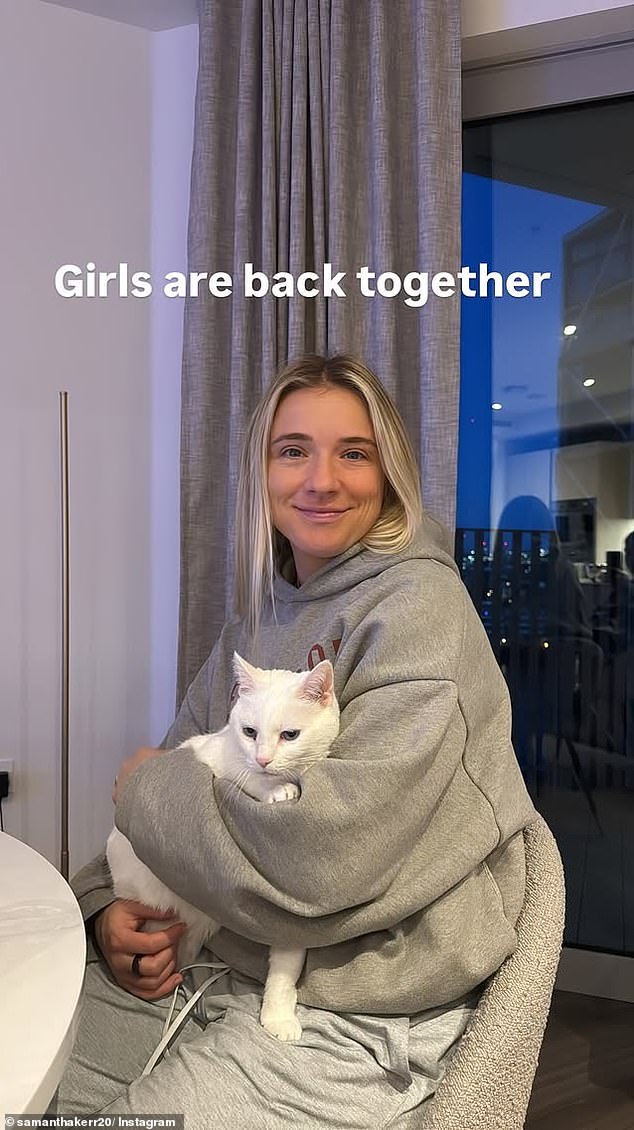 Kerr, 31, took to Instagram to post a story featuring his fiancée Kristie Mewis and the couple's cat (pictured) at their home.