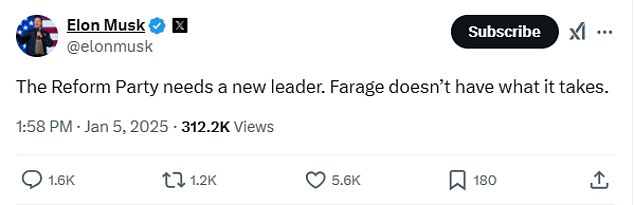 1736087379 562 Elon Musk turns on Nigel Farage saying he should be