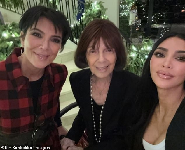 For the final photo, Kim showed off her pout while posing alongside Kris and grandma MJ (Mary Jo).