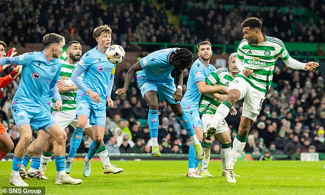 Auston Trusty heads Celtic's second goal and the first in their history with the Champions League