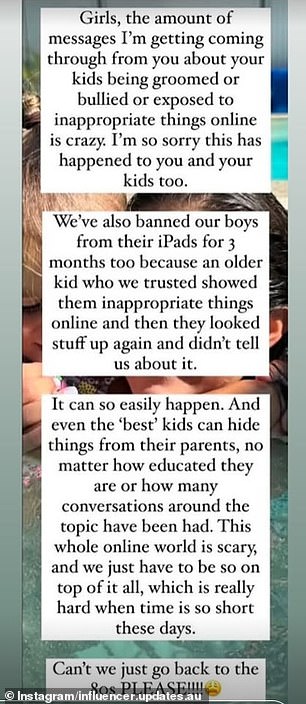 This is not the first time Hayley's children have been exposed to shocking online interactions. Moments after sharing what happened to Valentina, the mother of four said she also had to confiscate her two children's iPads.