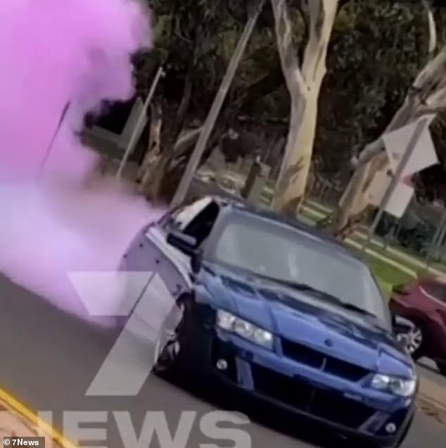 Vision of the alleged incident showed thick pink smoke billowing from the Commodore's tires.