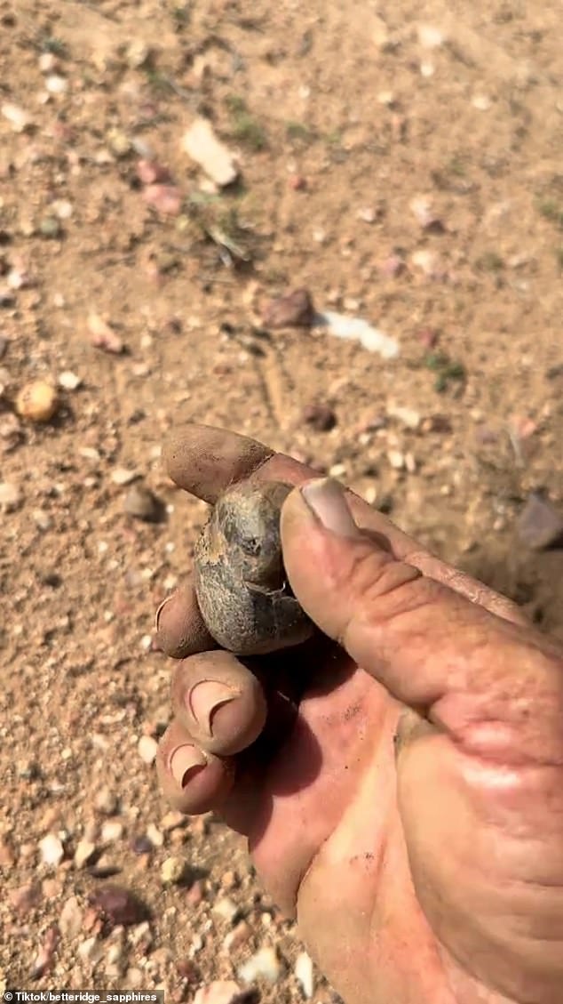 Footage showed him digging with his hands before making the discovery.