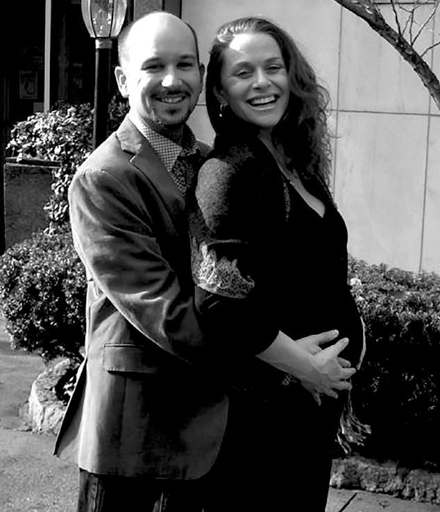 Dr. Liebman's niece Karen is pictured with her husband Andrew. The couple show off Karen's baby bump just one day before her bizarre fatal heart attack