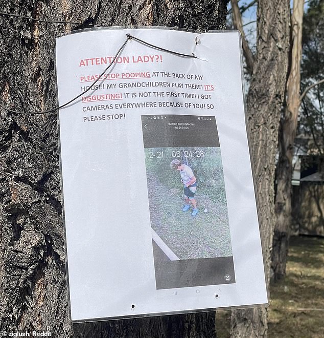 The angry homeowner posted a notice on a tree outside his house with a photo and a message addressed to the 'ghost party pooper'.