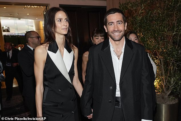 Gyllenhaal and Cadieu held hands as they ventured through the iconic Beverly Hilton hotel