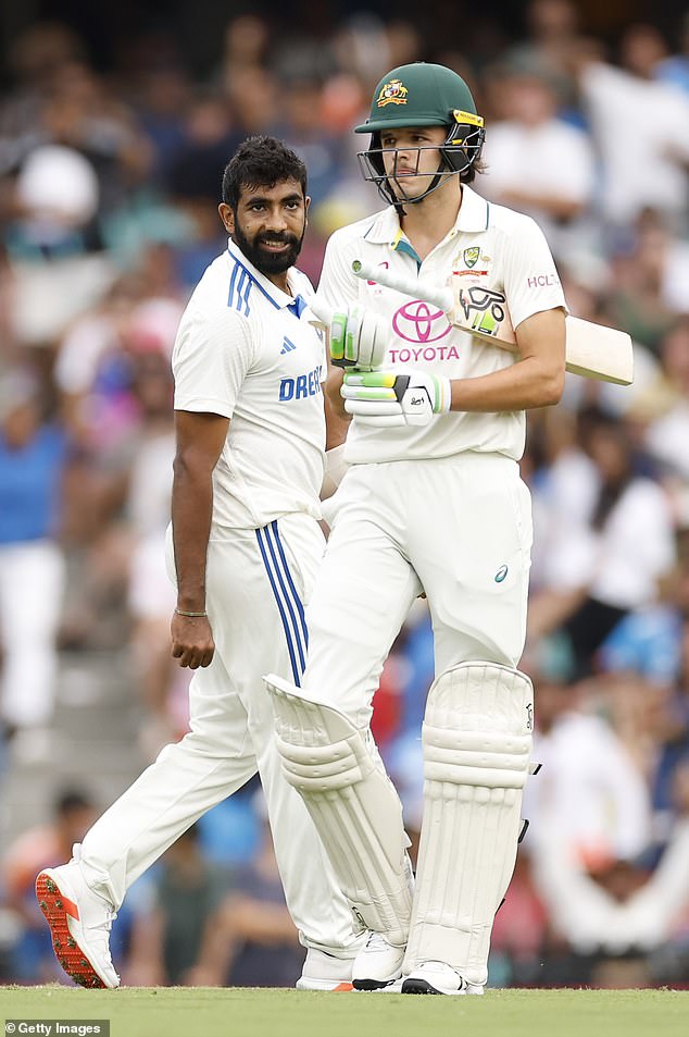 However, his confident personality led to him becoming the target of feisty visiting sledgers, including Jasprit Bumrah (pictured), after failing to replicate his Boxing Day magic when the action moved to the SCG.