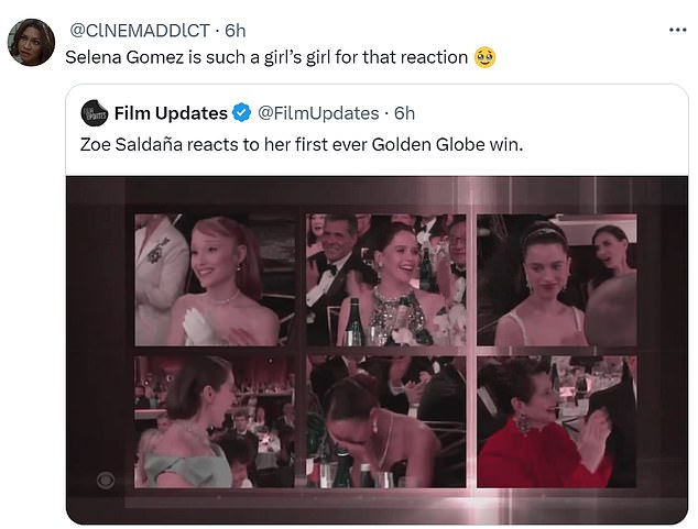 @ClNEMADDlCT tweeted, 'Selena Gomez is a kid for that reaction' in a quote-retweet of the video where Zoe won and Selena reacted.