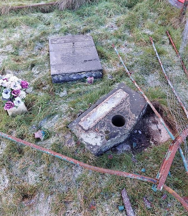 The trail of destruction was left at Pennygown Cemetery on the Isle of Mull as residents celebrated the New Year.