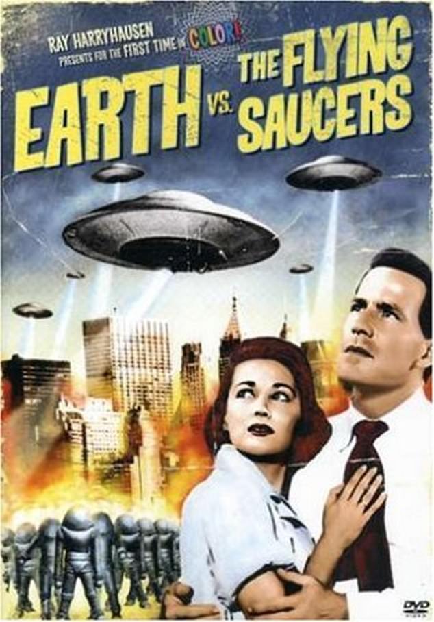 The plane, valued at £280,000 and the same size and weight as a small family car, will be able to move in any direction. Pictured: Cover of the 1956 science fiction film, Earth vs. the Flying Saucers.