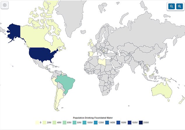 Many more counties in the US fluoridate their water than in any other country in the world, National Population Review data for 2024 reveals.