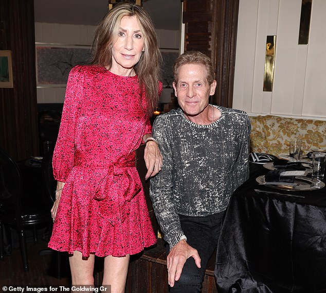 Former Fox host Skip Bayless, 73, is pictured with his wife of eight years, Ernestine Sclafani.