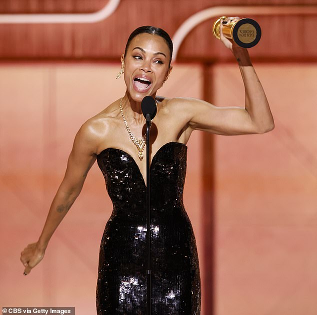 Zoe Saldana won best supporting actress for Emilia Pérez, a musical thriller about a drug cartel boss who wants to become a woman (i.e. a standard coming-of-age story).