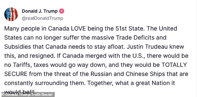 Trump said the Canadian people 'LOVE' the idea of ​​becoming an American state