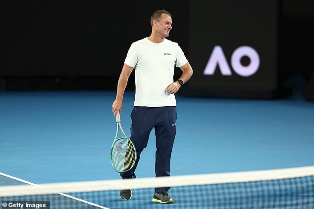 Hewitt (pictured in Melbourne this week ahead of the Australian Open) made the decision despite Kyrgios making headlines for what many fans interpreted as an attack on his son Cruz.