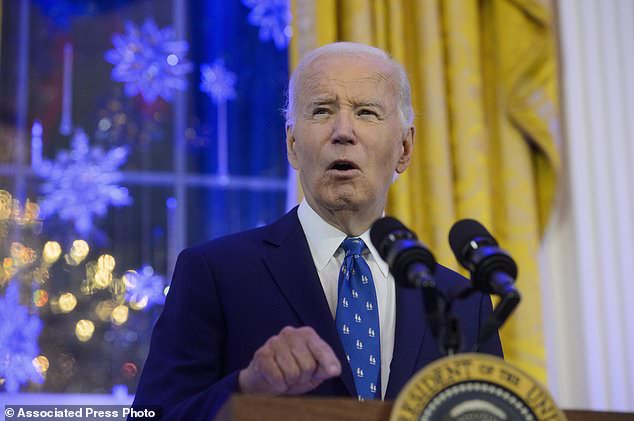 President Joe Biden speaks during a Hanukkah reception in the East Room of the White House in Washington, Monday, December 16, 2024