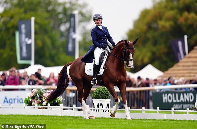 Zara Tindall in Class Affair, competing in the dressage test, during the Land Rover Burghley Horse Trials on Thursday