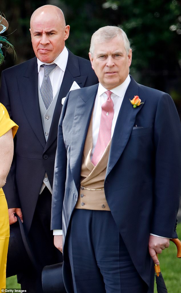 The Duke of York, 64, used the pseudonym 'Andrew Inverness' when he founded Naples Gold Limited in 2002 with sports retail magnate Johan Eliasch (pictured together at Royal Ascot in 2019).