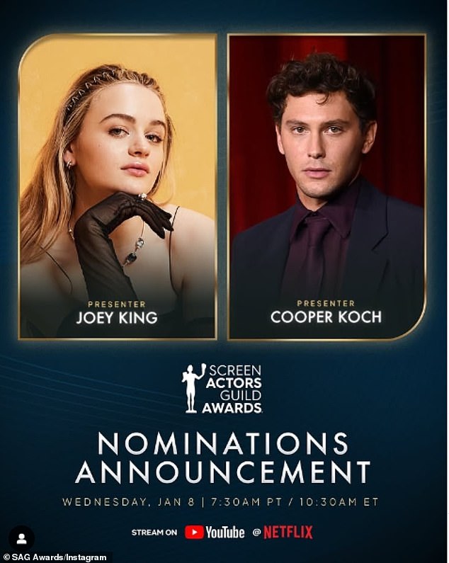 The home-schooled millennial will likely get another shot at a double nominee when Joey King and Cooper Koch announce the contenders for the SAG Awards this Wednesday morning on Netflix's YouTube channel.