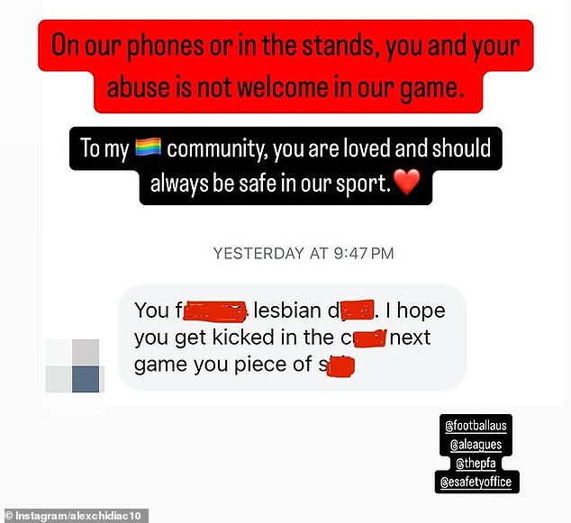 The Matildas midfielder reposted a shocking message she received over the weekend