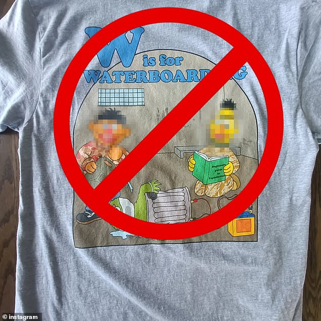 The artist behind the design previously had a manufacturer refuse to print his T-shirt featuring the torture of a Sesame Street character (pictured).