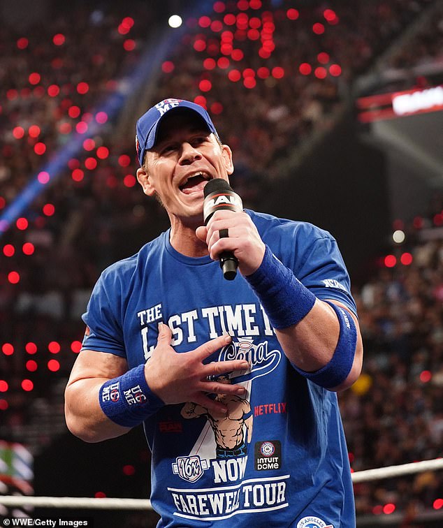 Speaking of which, the San Diego-born beauty was there on Monday when the 47-year-old Jackpot actor (pictured) kicked off his retirement tour with his final WWE appearance in Los Angeles.