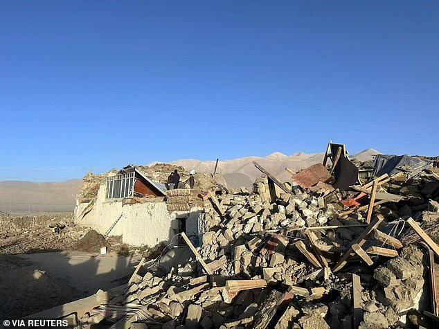 Damaged houses are pictured after an earthquake in a village in Shigatse, Tibet Autonomous Region