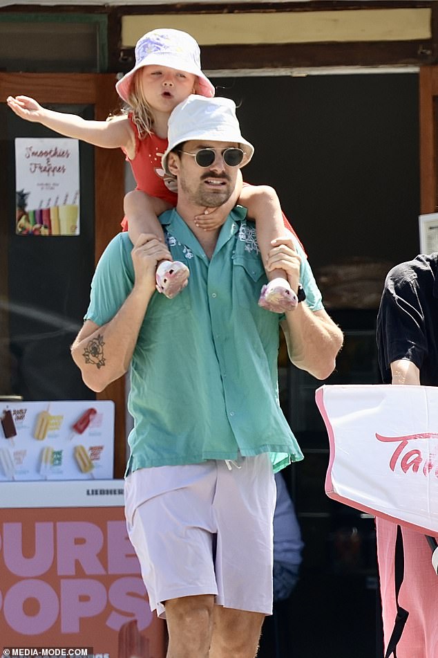 Meanwhile, Matty, 37, looked summery in a green shirt and white shorts paired with a bucket hat of the same color.