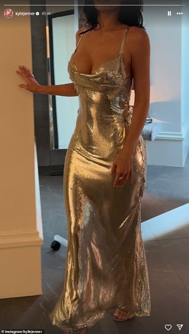 Attracting her 395 million followers, the busty bombshell showed off her best angles while modeling an archival '90s metallic silver Versace dress.