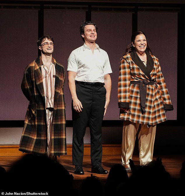 While last year, Daniel won his first Tony Award for Best Featured Actor in a Musical for his performance as Charley Kringas in the 1981 Broadway revival of Merrily We Roll Along (pictured with Jonathan Groff and Lindsay Mendez in play in 2023).