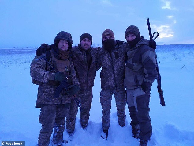 Roman Jr., pictured left, appears with his fellow soldiers.