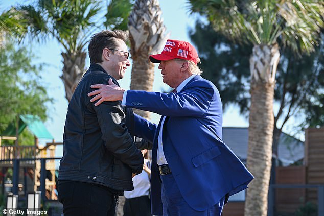 Elon Musk hugs newly elected President Trump during a test flight of the SpaceX Starship rocket on November 19, 2024. It is understood that she sees Trump's relationship with the technology billionaire as a 'net positive'