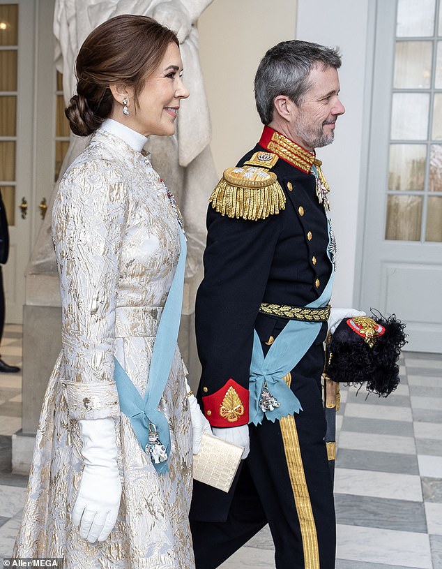 The Danish royal, 52, put on a dazzling display on Monday as she arrived at Christian VII's Palace in Amalienborg alongside her husband, King Frederik, for the engagement.