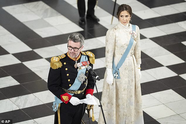 The regal-looking dress, designed by Teri Jon for Rickie Freeman, was previously worn by Mary to an engagement last year, when the Queen made a state visit to Greenland alongside her husband.