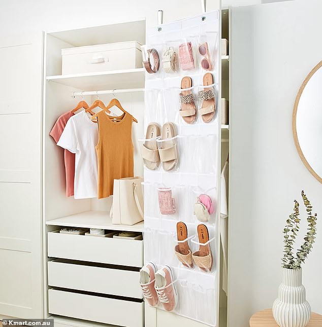 The Behind the Door Sheer Shoe Rack ($8) is a foldable fabric curtain that can be draped over closets and bedroom doors.