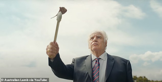 At the end of the clip, Lambassardor Sam Kekovich holds up a grilled lamb chop, before joining them in the comments section.