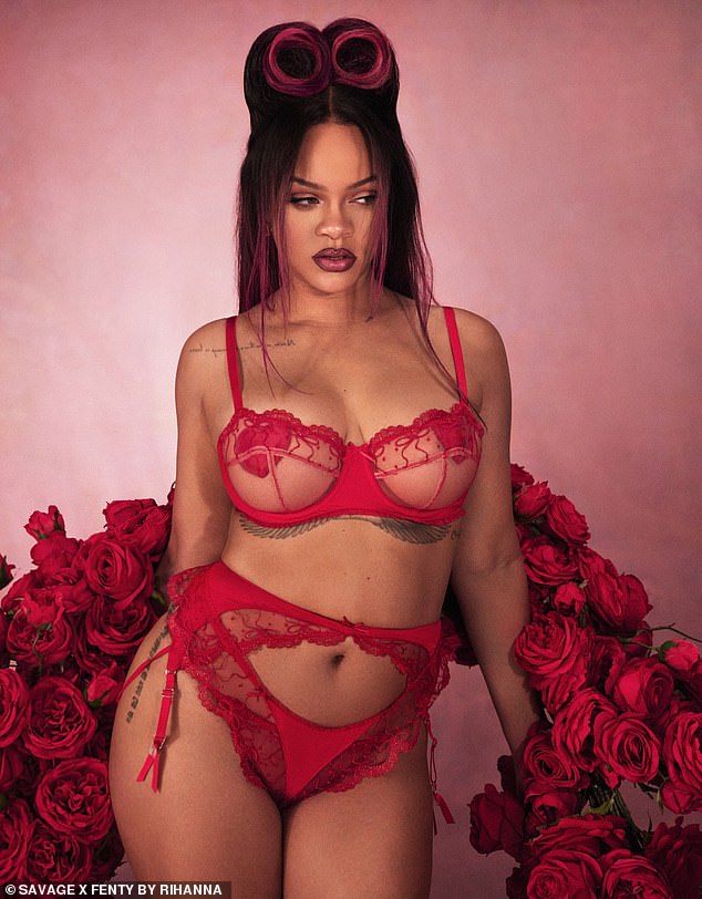 The Diamonds singer dressed in scarlet red lace lingerie from her Savage X Fenty collection in time for Valentine's Day, which falls on February 14.