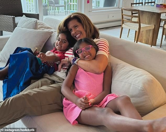 Hoda photographed with her two daughters Hope, four, and Haley, seven, last summer.