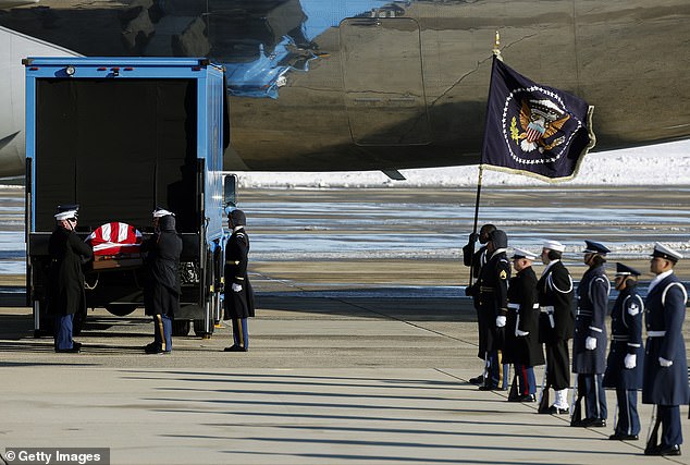 Former President Jimmy Carter's casket arrives at Joint Base Andrews on January 7.