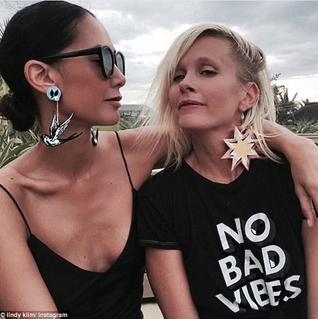 White was the founder of collapsed label Shakuhachi and has been living in Bali since her business went bankrupt. She is pictured (right) with model and businesswoman Lindy Klim.