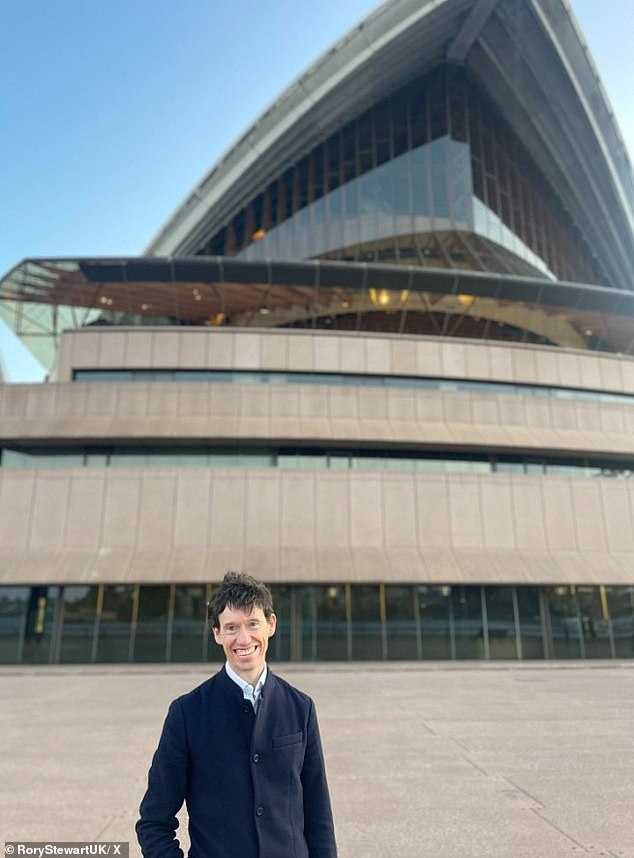 Pictured: Rory Stewart outside the Sydney Opera House on his recent speaking tour of Australia.