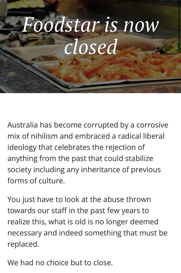 Pictured is the statement posted on Foodstar's website this week.