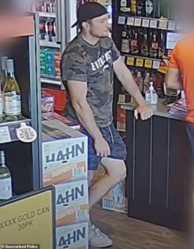 CCTV footage showed Mr McLennan in a bottle shop on Lamb Street in Murgon at around 1.30pm on October 4, just hours before he disappeared (pictured).