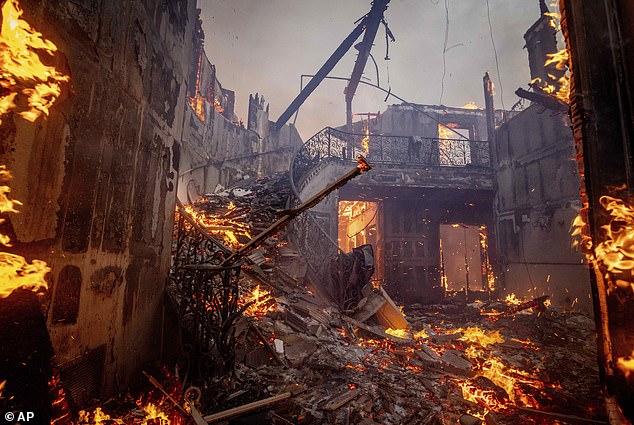 Hellish photos from the inferno's epicenter show once-decadent multimillion-dollar homes completely destroyed by the wildfires. A spiral staircase and a lavish art gallery wall were burned to cinders