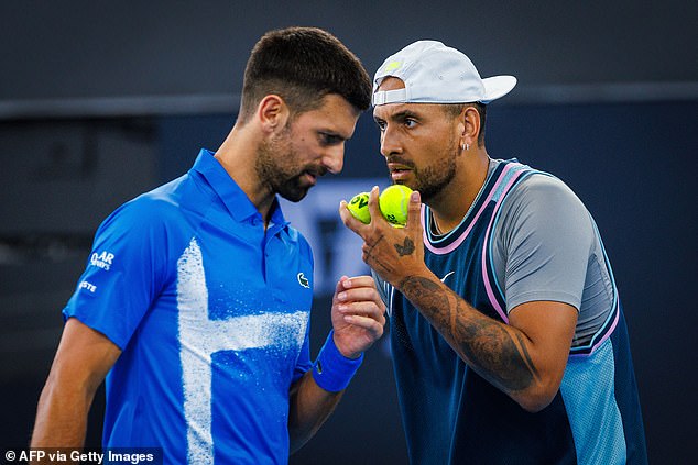 Novak Djokovic (left) and Kyrgios (right) teamed up last week at the Brisbane International and dazzled fans at the event.