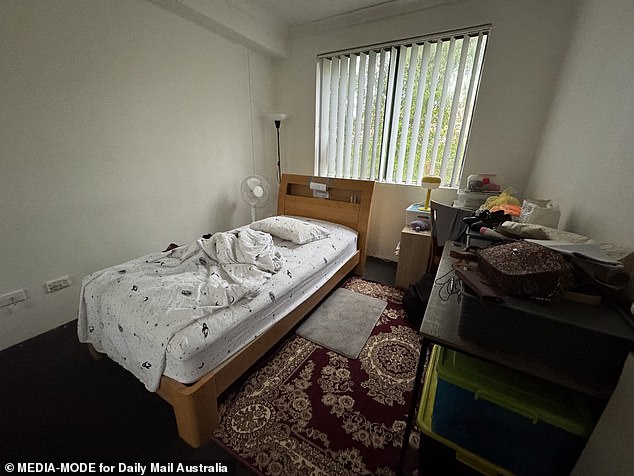 In the photo, Samia's bedroom. A pile of clothes remained under her blanket when Daily Mail Australia visited the house on Wednesday.