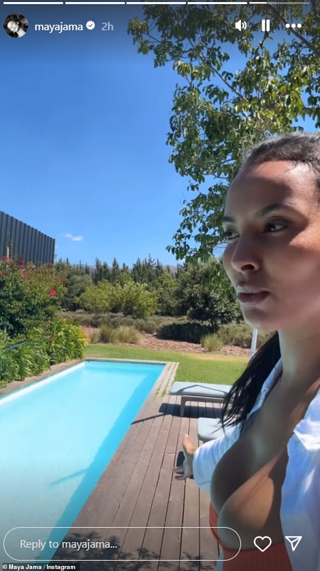 The presenter, 30, took to her Instagram Stories on Wednesday to share a glimpse of the sprawling abode complete with a pool.