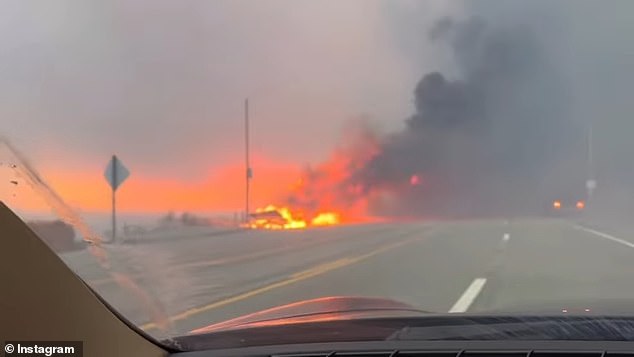 While driving on the Pacific Coast Highway, flames appeared on both sides of the road.