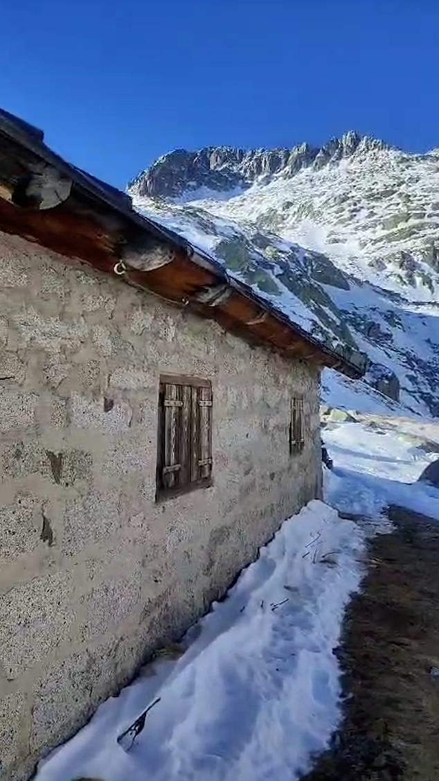 An image of the mountain hut where the men were staying that was included in Aziz's video.