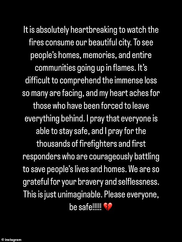 Kris Jenner shared her concern about the wildfires ravaging Los Angeles